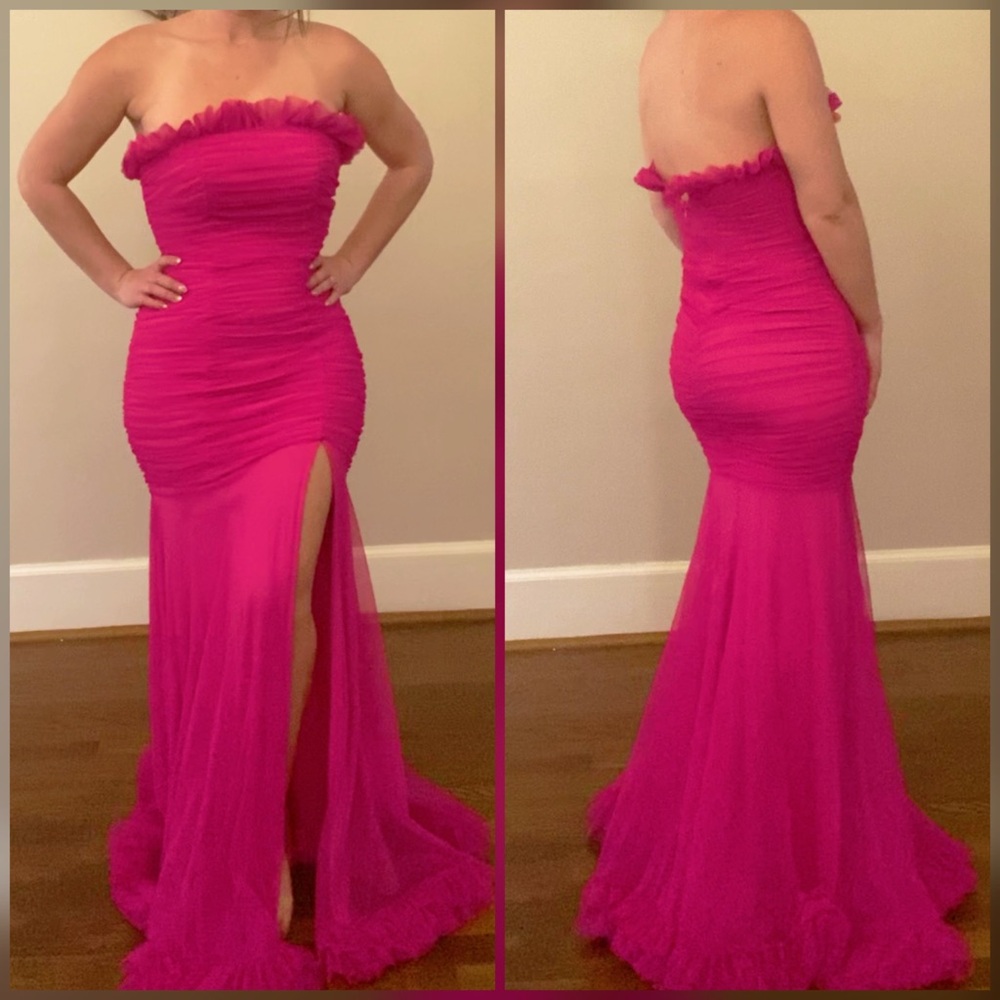 Hot pink ruffle bodycon prom dress